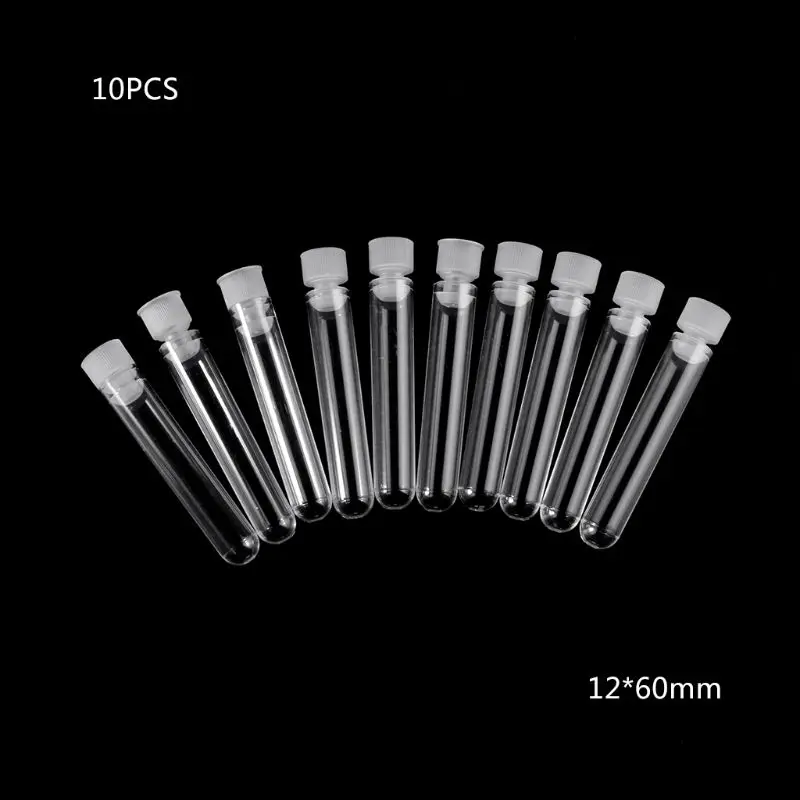 

10Pcs Clear Plastic Test Tube With Cap 12x60mm U-shaped Bottom Long Test Tube Lab Supplies