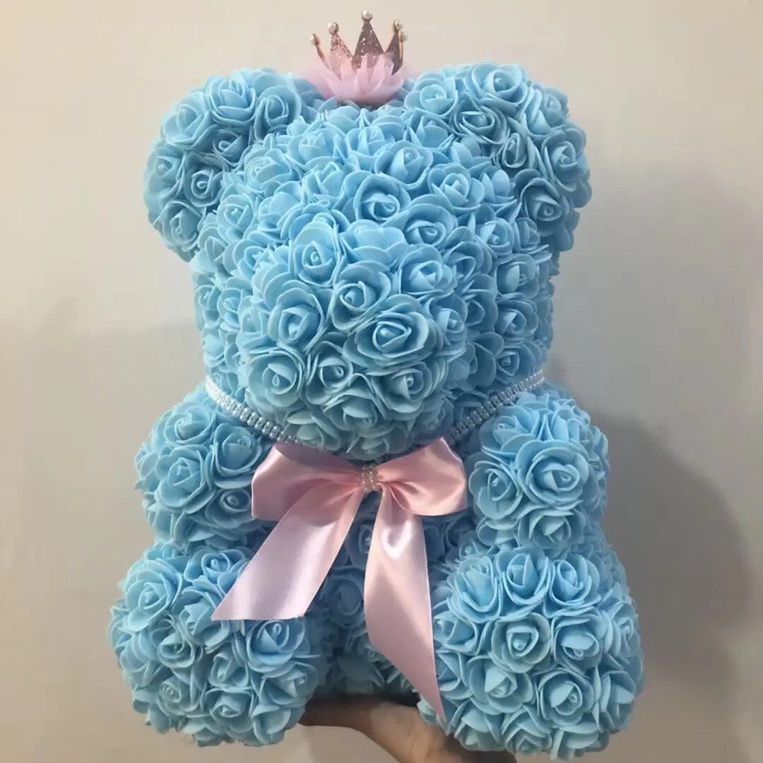 Blue Crown in box Подарок ко Дню Святого Валентина для нее/его 40 см Розовый Медведь Кролик мягкие животные подарок для подруги букет ко дню рождения Best идея подарка - Цвет: Blue Crown in box