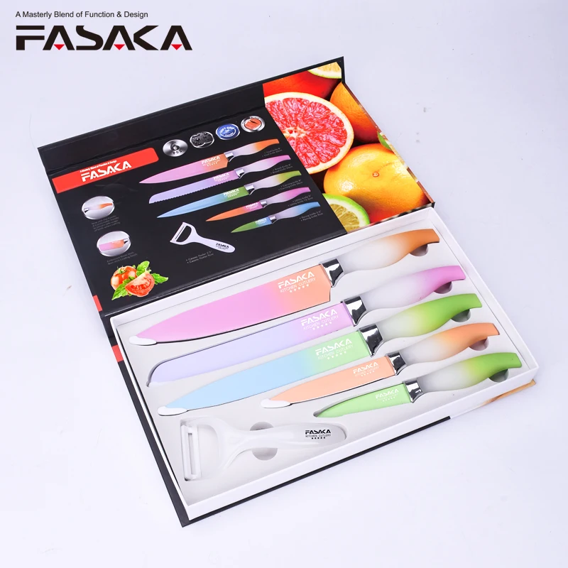 FASAKA Нержавеющая сталь Кухня Ножи комплекты 6 шт. 8 ''повар хлеб резьба 5'' Utility