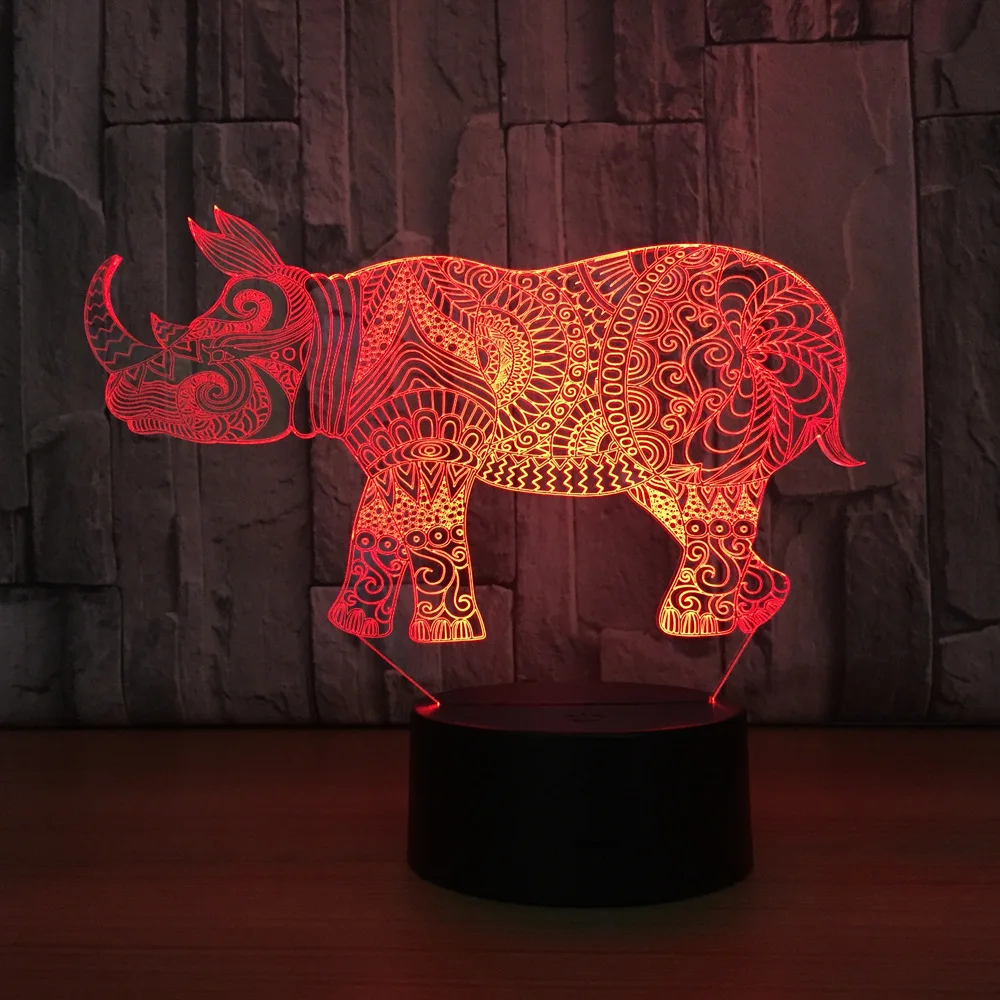 Носорог 3D небольшой ночник лампа Производитель Красочный светодиодный ночной