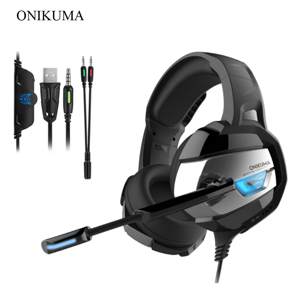 Игровая гарнитура ONIKUMA K5 светодиодный шлем с микрофоном и глубокими басами для