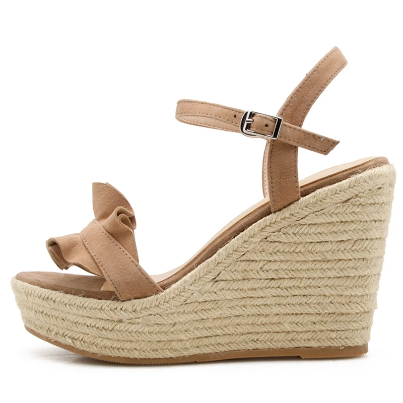 

ENMAYLA Kid Suede Basic Casual High Heels Sandals Women Wedges Shoes for Women Buckle Strap Women Shoes Size 34-39 LY1169