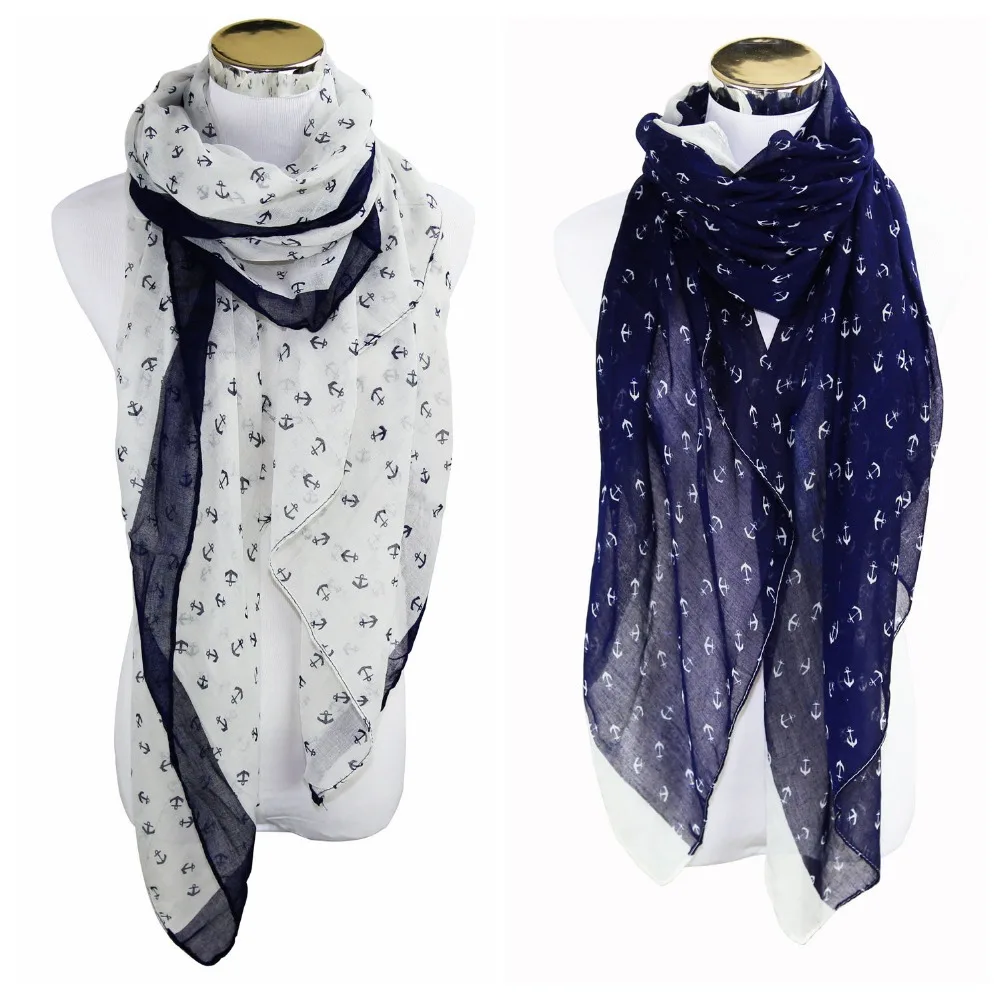 Морской винтажный морской якорь с принтом хлопчатобумажная Вуаль шарф шаль