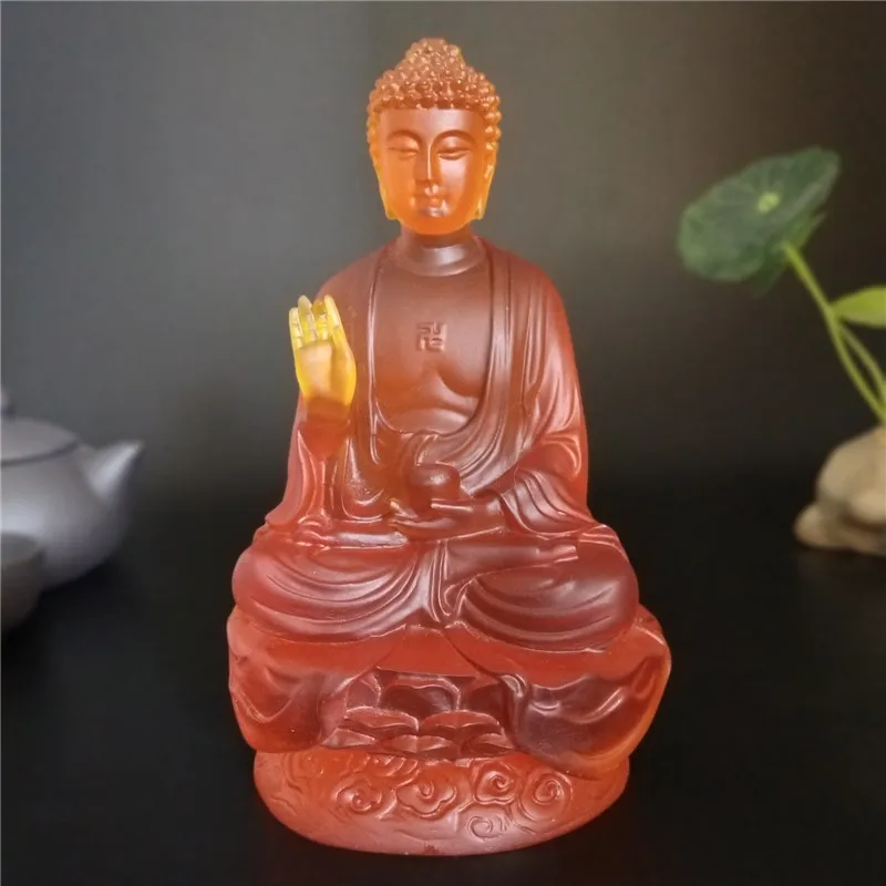 

Chinese Meditation Buddha Statues For Home House Decoration Resin Man-made Glass Shakya Muni Buddha Sculpture Figurines FengShui