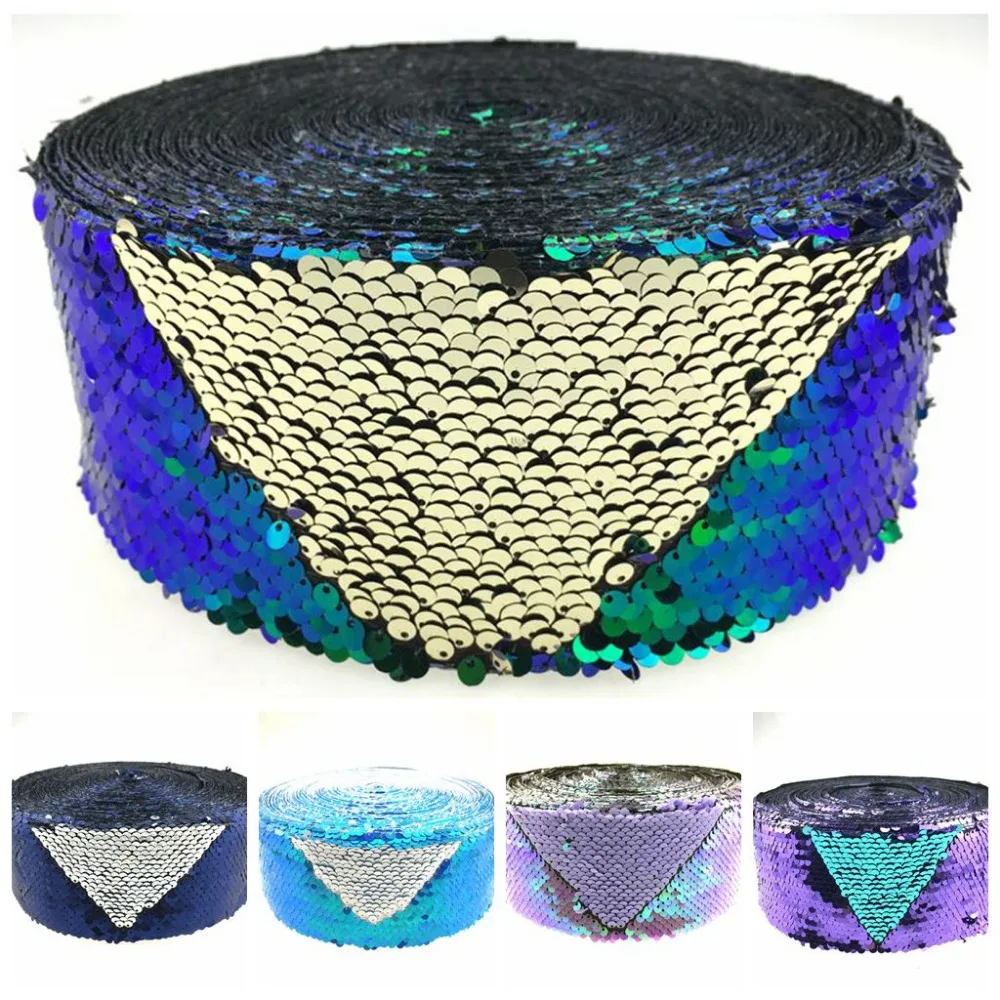 " 75 мм двойные цветные двусторонние пайетки лента золото с серебром 50 ярдов/рулон розовая голограмма DIY Волосы Bowknots подарочная упаковка
