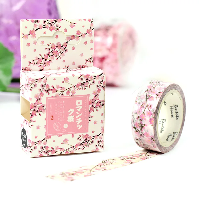 

1 pcs DIY Japanese Paper Decorative Adhesive Tape Cartoon Romantic cherry Washi Tape/Masking Tape Stickers Size 15mm*7m