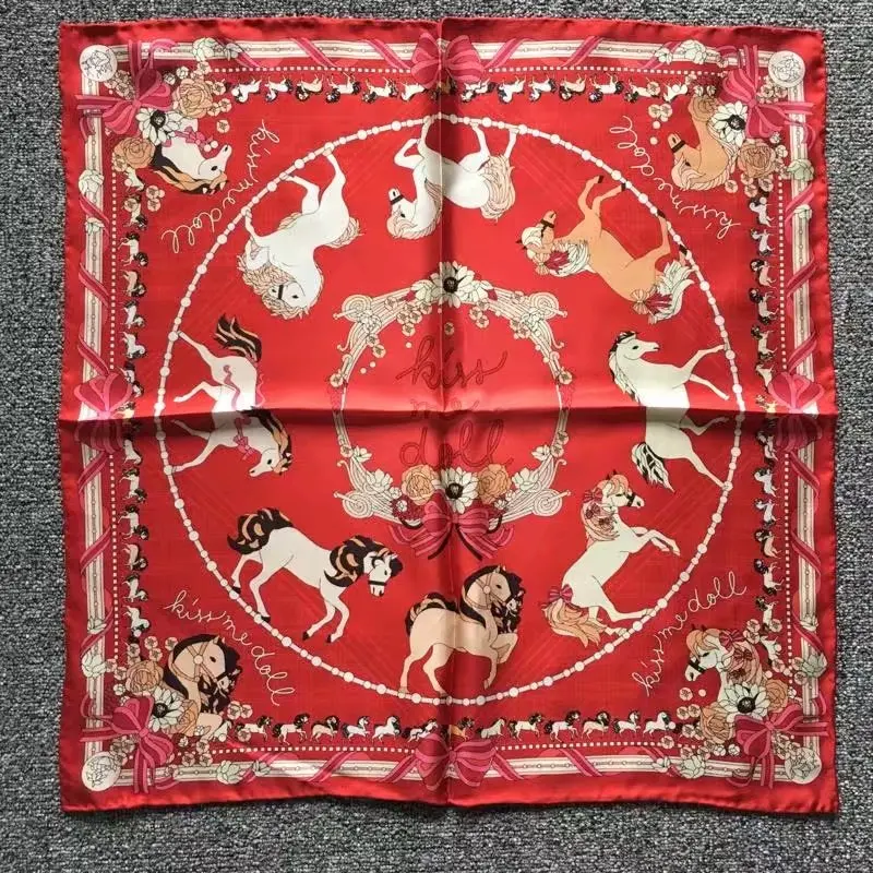HANSCARF, модный шарф с принтом, шелк, саржа, шейный платок, женские роскошные шарфы и палантины, бандана, небольшой квадратный шелковый шарф для женщин