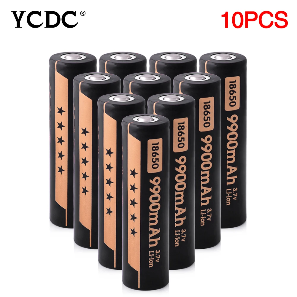 10 PCS 1/2/4/8/10/20x3,7 V 18650 Батарея 9900 мА/ч, литий-ионная батарея Перезаряжаемые литий ионная батарея Батарея для фонарик Фонарь аккумулятор - Цвет: 10 PCS