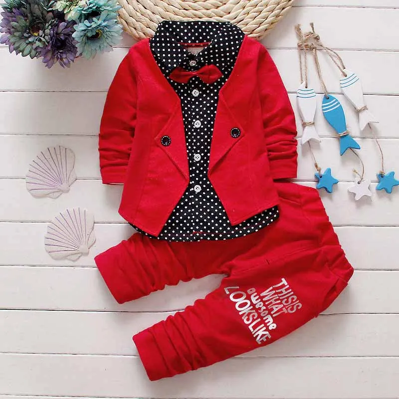 New Autumn Baby Boy's Suit Clothing Set Gentleman Bow Tie Tshirt + Pants 2pcs suits Boy Casual Kids Children Tracksuit | Детская