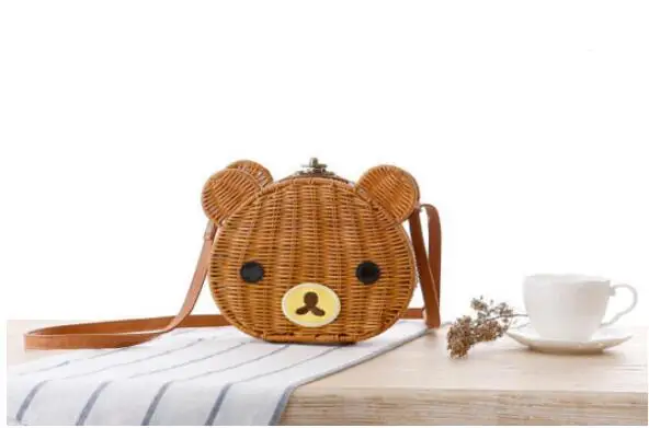 2 шт. модная сумка из ротанга Rilakkuma легкая в форме головы медведя соломенная