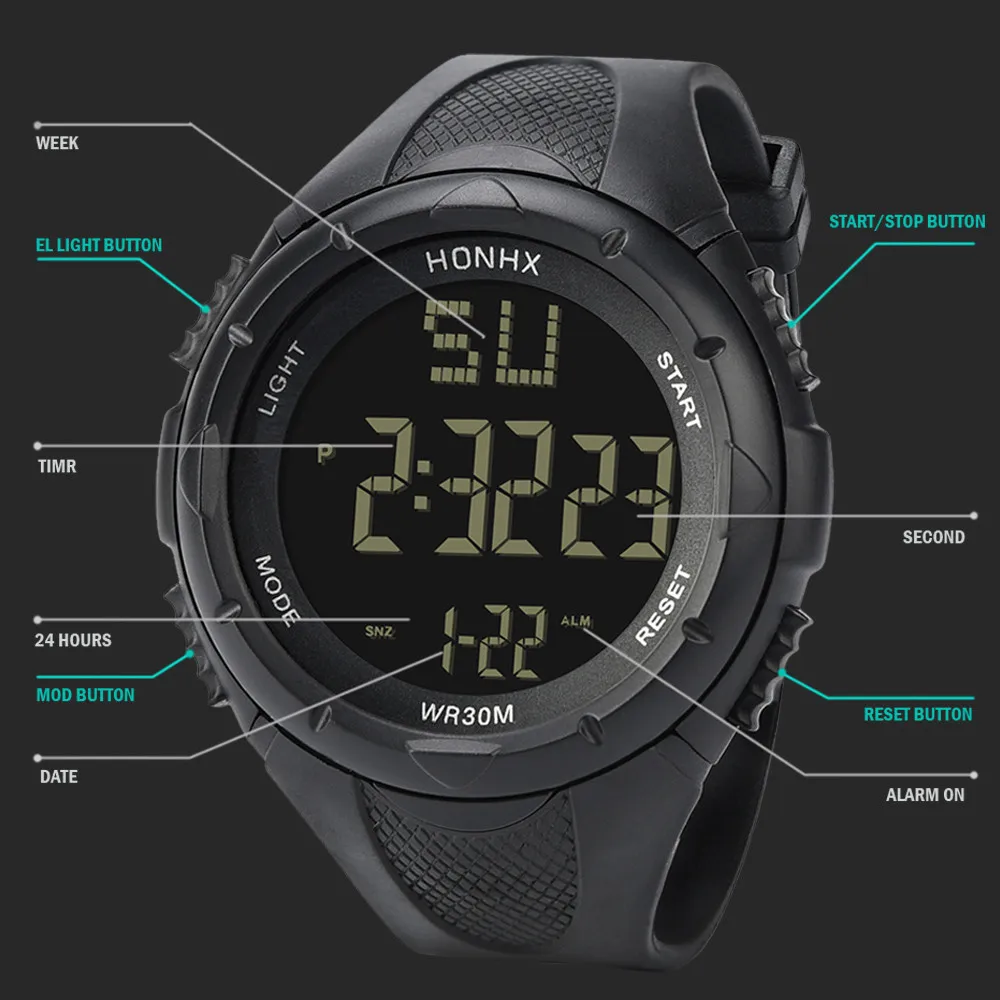 2019 Модные Мужские светодиодные водонепроницаемые цифровые кварцевые Военные