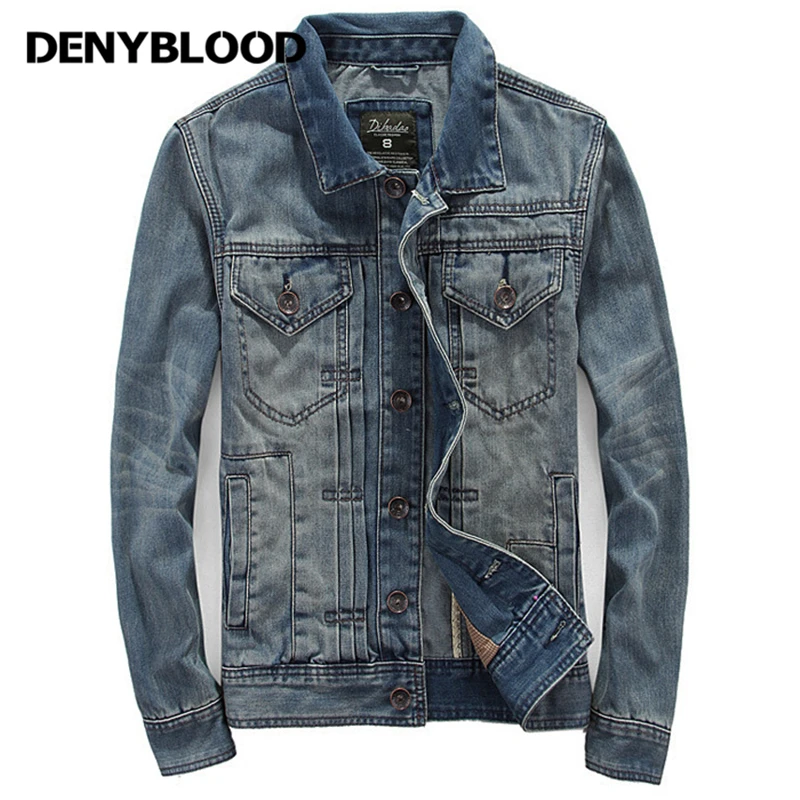 

Denyblood Jeans Autum Winter Denim Jacket Men Outerwear Fashion Casual Coats Slim Fit Cotton Pleated Vintage Washed Jeans 3330
