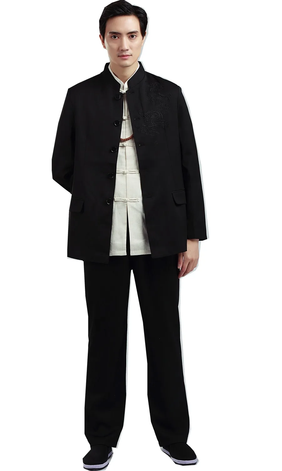 Шанхай история Черный винтажный Китайский Мужской Дракон вышивка куртка брюки