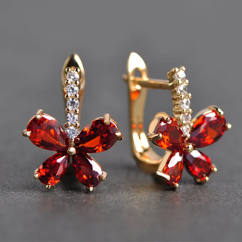 Женские вечерние серьги Blucome фиолетовые серьги-гвоздики золотого цвета с