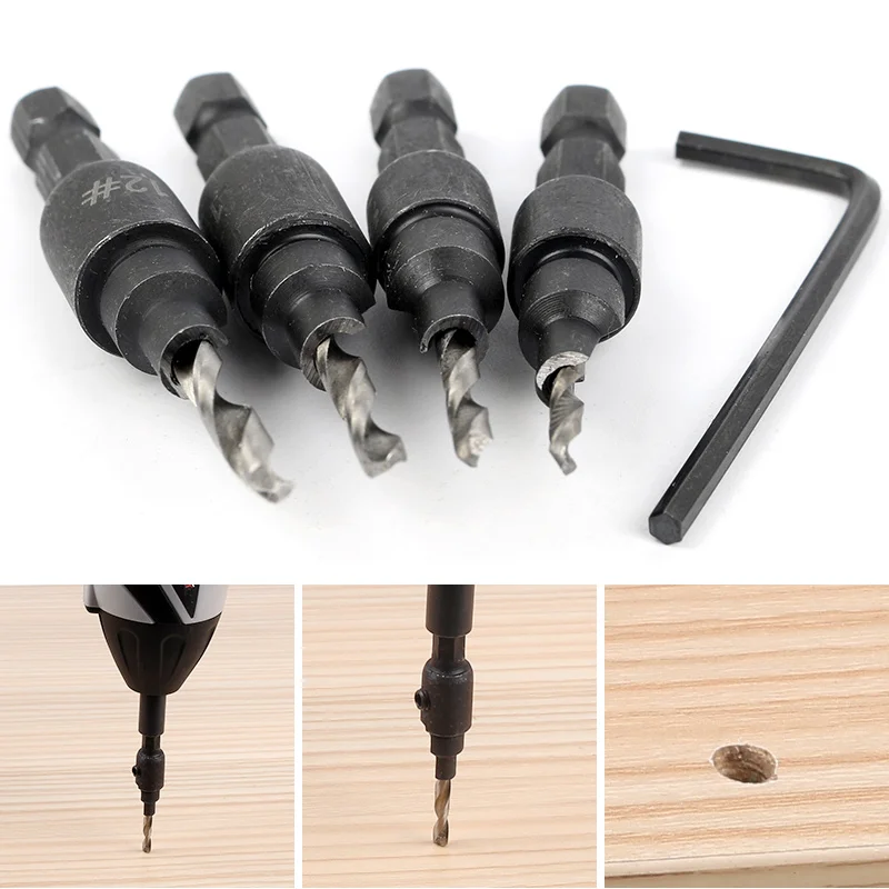 

#6 #10 #13 #16 4pcs Countersink Drill Woodworking Bit Set Drilling Pilot Holes For Screw End Milling Wood Tool