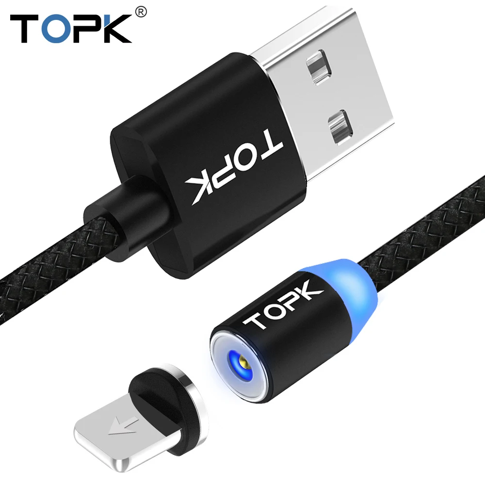 TOPK R-Line1 светодиодный магнитный кабель usb type-C и Micro USB кабель в оплетке провода магнитный кабель для зарядного устройства для iPhone X 8 7 6 Plus USB-C