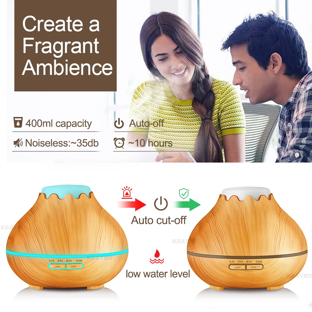 400ml Air Humidifier Essential Oil Diffuser Aroma Lamp Aromatherapy Electric Mist Maker for Home-Wood | Бытовая техника