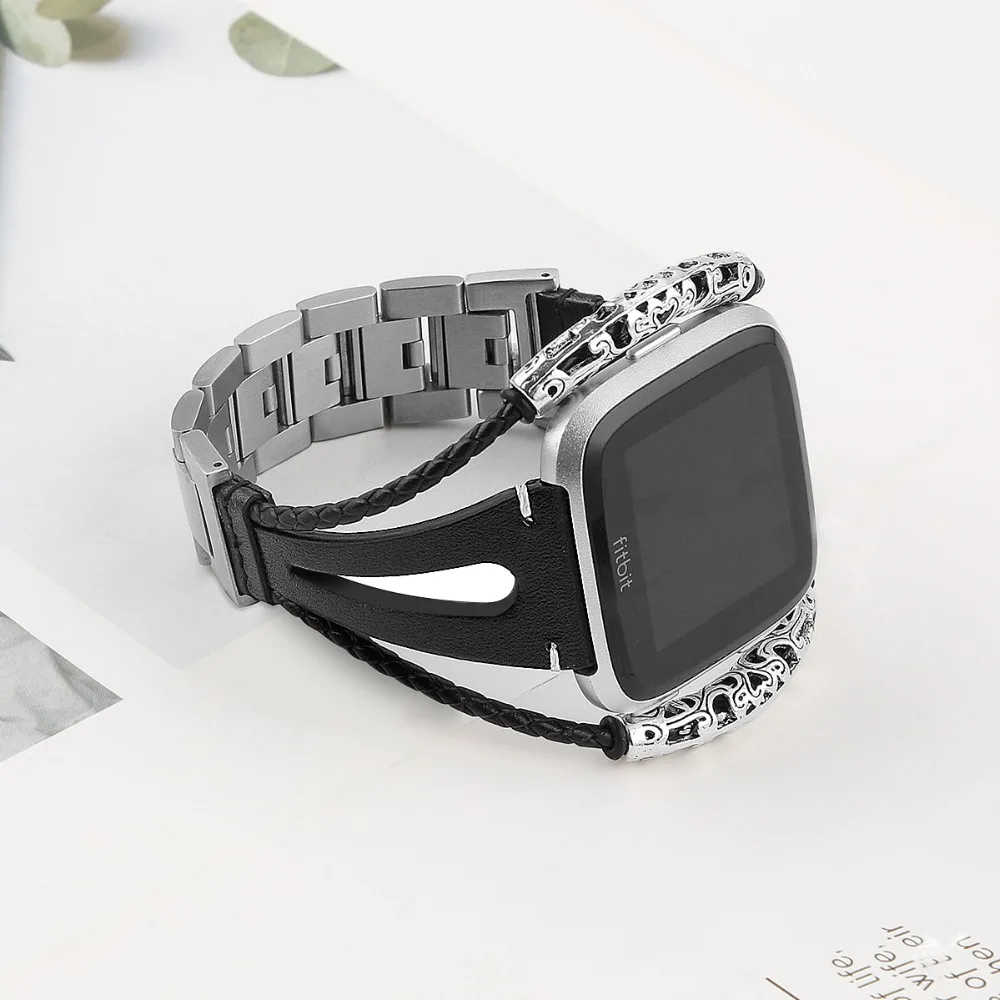 Для FitbitVersa ремешок из натуральной кожи ретро Досуг Женский браслет для Versa Lite Ремешки для наручных часов двойное кольцо Ретро ремешок на запястье