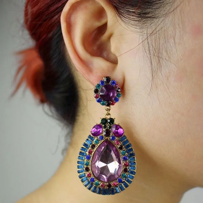 Богемные яркие серьги модные Разноцветные с кристаллами Большая подвеска
