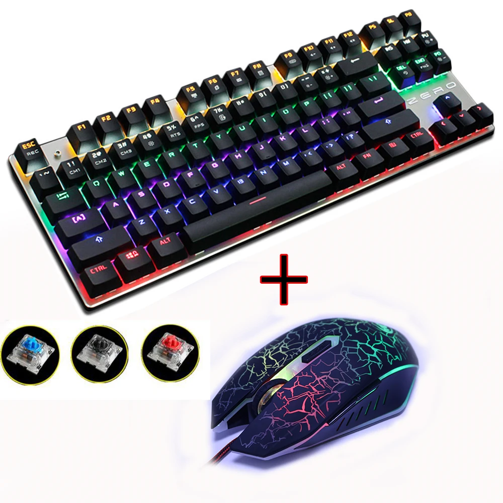 Ноль синий/черный/красный переключатель 87 игровая механическая клавиатура анти