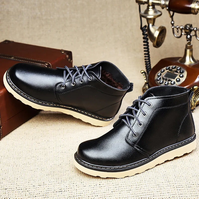 New High Top Shoes Men Tooling Boots with Fur Winter Warm Fleeces Lace-up Ankle Soft Wear Resistant Anti-skid Retro Solid | Обувь