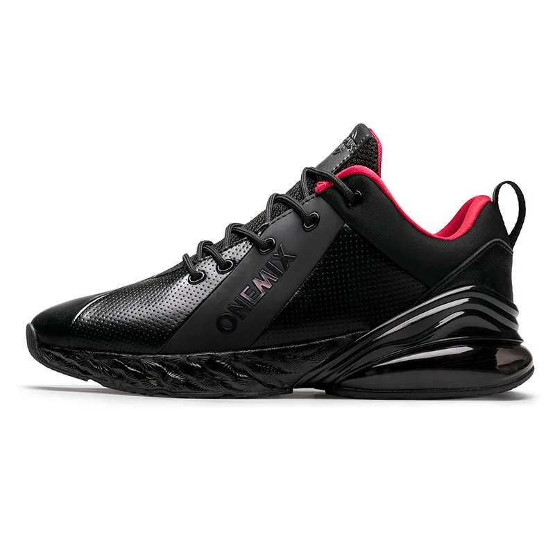 Black Red M W ONEMIX, зимние кроссовки, мужская беговая Обувь для женщин, Уличная обувь для бега, амортизирующая подушка, мягкая подошва, кожаная обувь - Цвет: Black Red M W