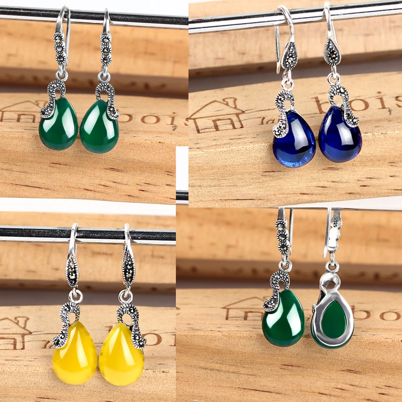 

Vintage S925 Silver Earrings for Women Blue Water Drop Tibetan Long Silver Earrings Patry Silver 925 Earrings 2018 Earrings