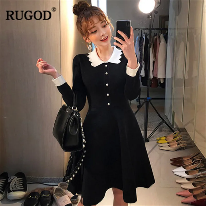 RUGOD элегантное офисное женское платье Weaing туника с длинными рукавами и