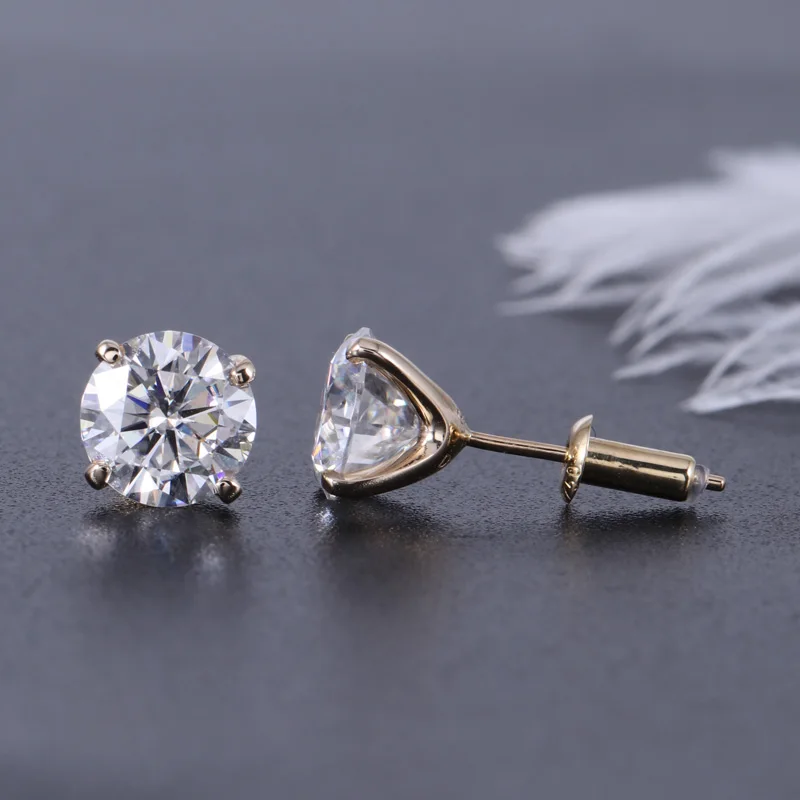 Женские серьги гвоздики с муассанитом под золото 585 пробы|stud earrings|jewelry gold earringsjewelry