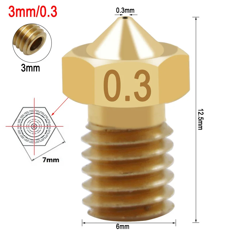 3D направляющая насадка для принтера 0,1-1,0 мм J-head V5 V6 Экструдер Насадка для 3,0 мм 1,75 нити Makerbot RepRap - Цвет: 3mm 0.3mm