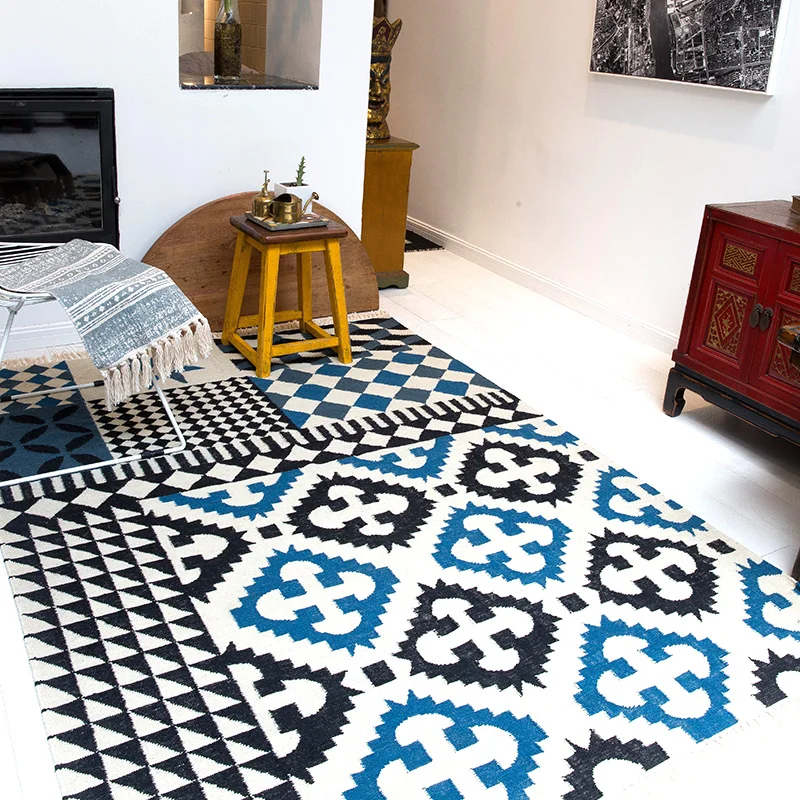 Kilim Твердый 100% шерсть марокканский ковер для гостиной геометрический синий