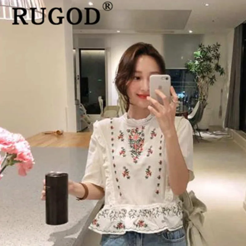 Женская блузка с цветочной вышивкой RUGOD Повседневная Блузка круглым вырезом в