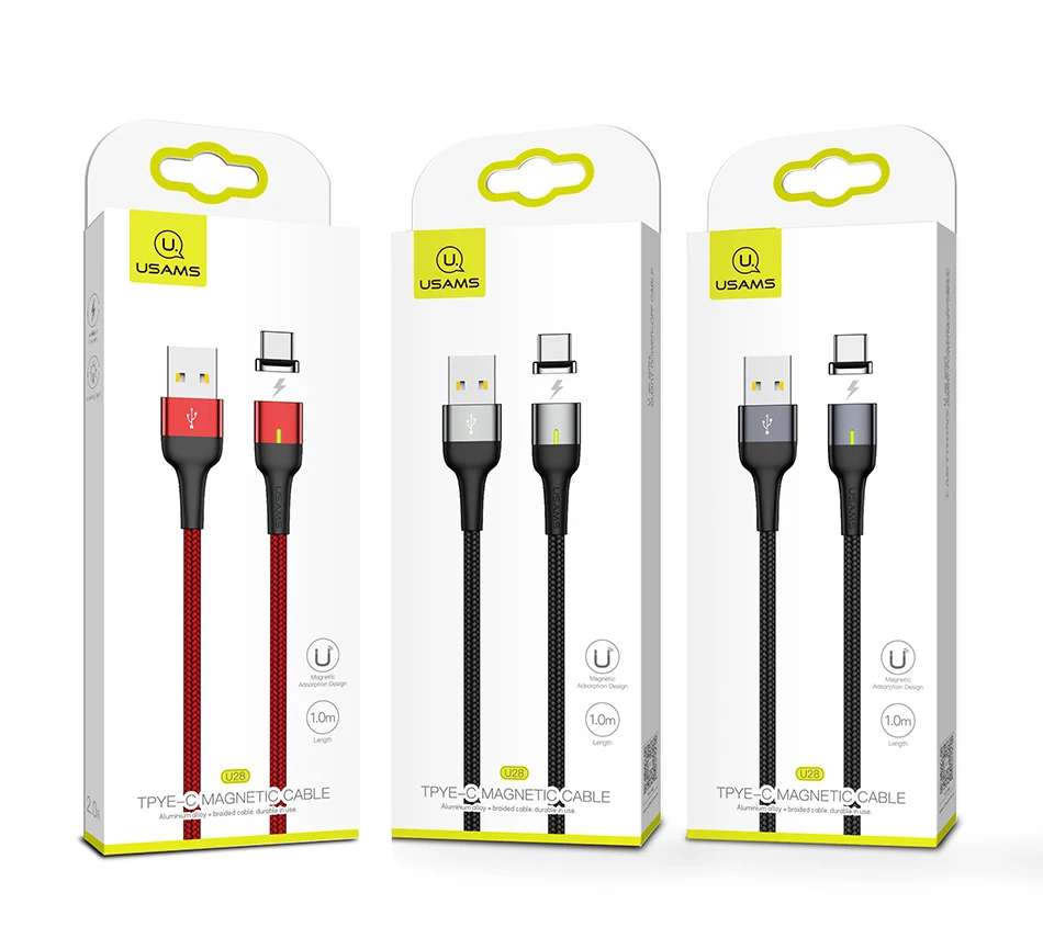 USAMS Micro USB Магнитный кабель usb type C светодиодный магнитный usb кабель для зарядки iphone samsung Xiaomi huawei USB кабель для зарядного устройства
