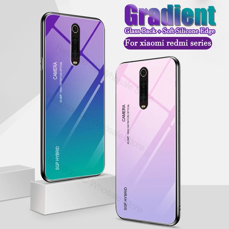 Градиентный чехол для телефона Xiaomi mi 9t 9 8 a2 lite Силиконовая задняя стеклянная