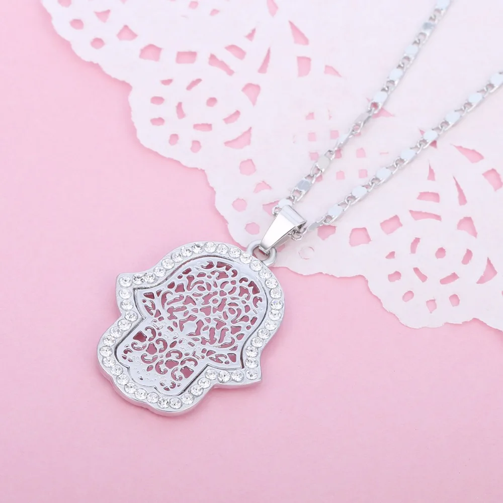 Женский комплект из колье и серёг с кристаллами|link chain|hamsa pendantpendant necklace |