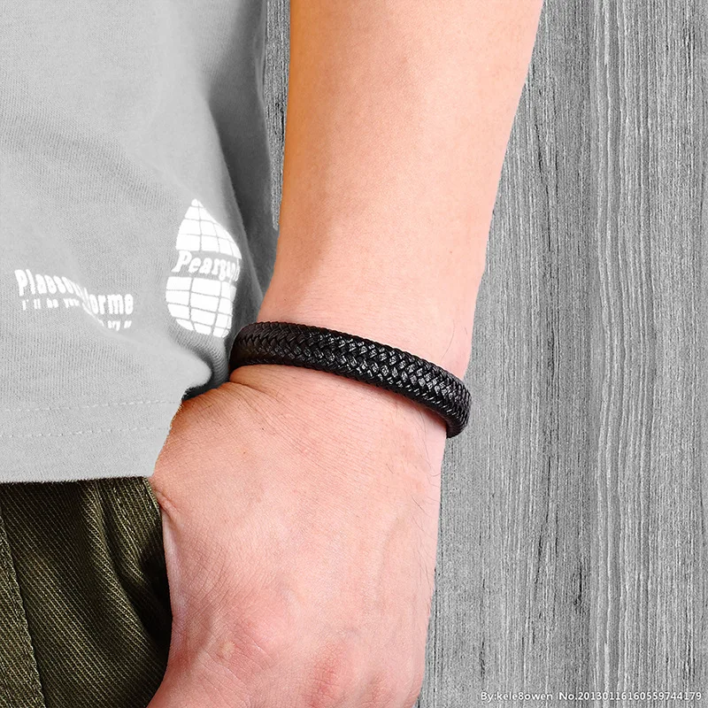 New Punk Style High Quality Leather Bracelet Black Woven Leather Gold Silver Stainless Steel Bracelets For Men And Women Jewelry
