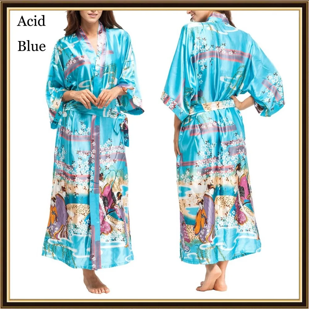 Plus Size Dressing Gown Silk Peignoir Batas De Seda Pink Satin Robe Floral Femme Big Robes Women Sexy | Женская одежда