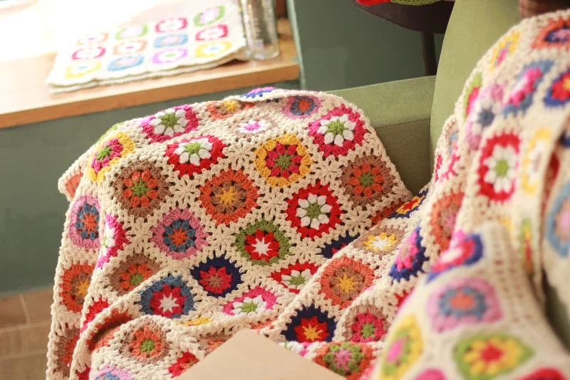 100x 100cm colour mat handmade original Hand hooked crochet blanket cushion felt bay window banket pastoral style gift | Дом и сад