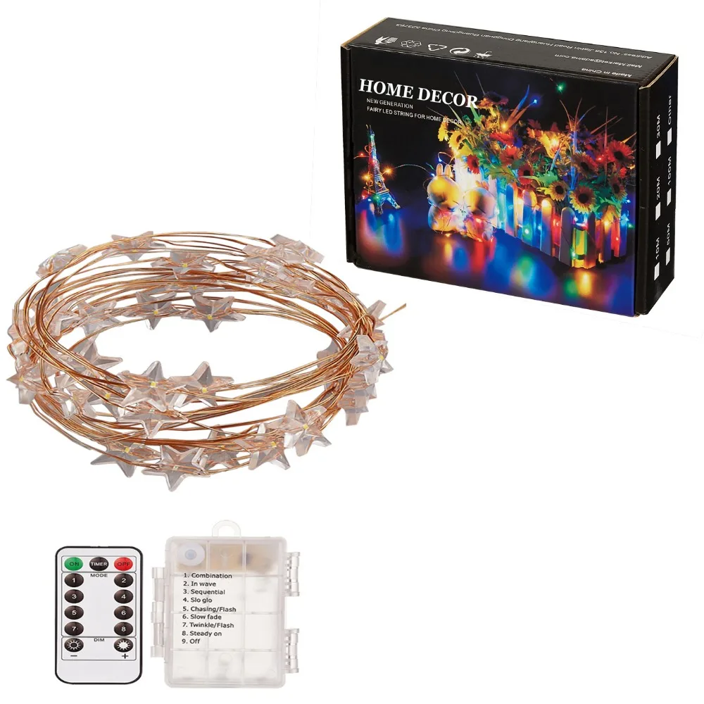 

Remote Dimmable 8 Model Star Shaped 40 LED String Fairy Lights Battery Operated Indoor Outdoor Waterproof Firefly Lights