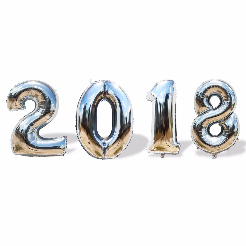 2018 с новым годом фольги Золотой и Серебряный номер шар поплавок воздушные шары