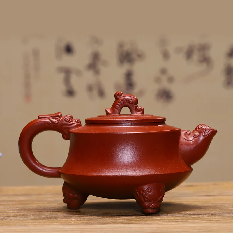 300cc подлинный исинский чайник Dahongpao Mud три ноги дракон горшок Китайский Здоровый фиолетовый глина заварочный чайник; чай чайник Zisha чайный набор