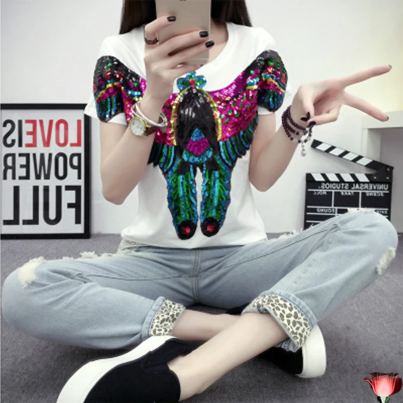 2 шт./лот вышивка орел с кружевной отделкой Аппликация ткань пайетками свитер