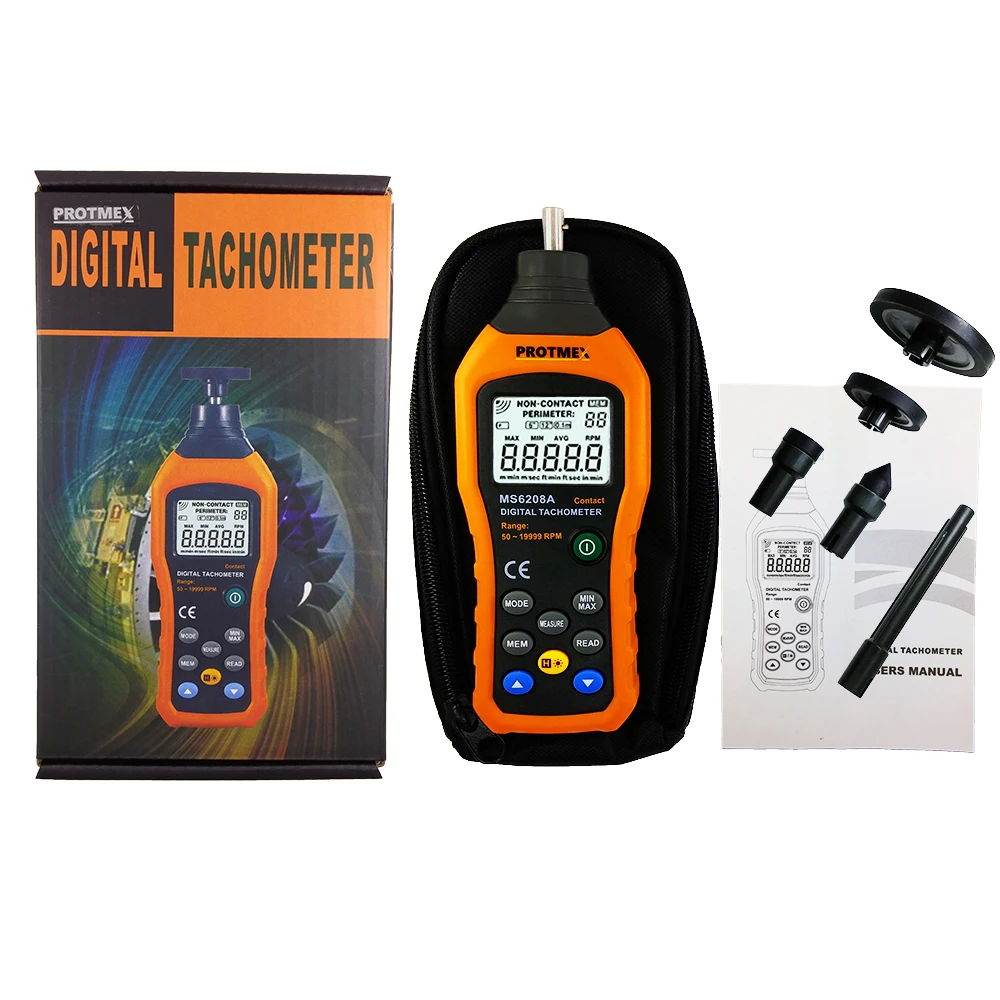 Protmex MS6208A цифровой тахометр, контактное измерение скорости Тахометр 50-19999 ОБ/мин измеритель скорости контакт тахометр RPM метр