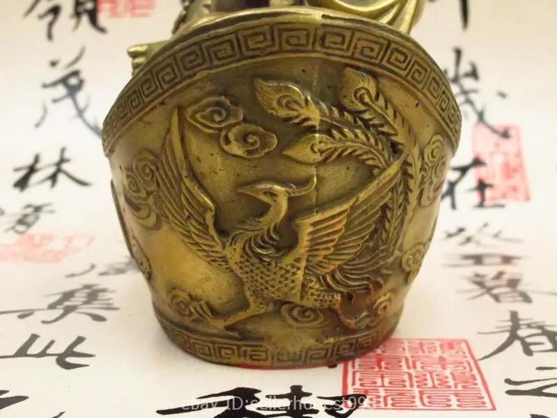 Китайский медный счастливый Майтрейя Будда сидячая статуя Dragon Phoenix YuanBao|statue|statues
