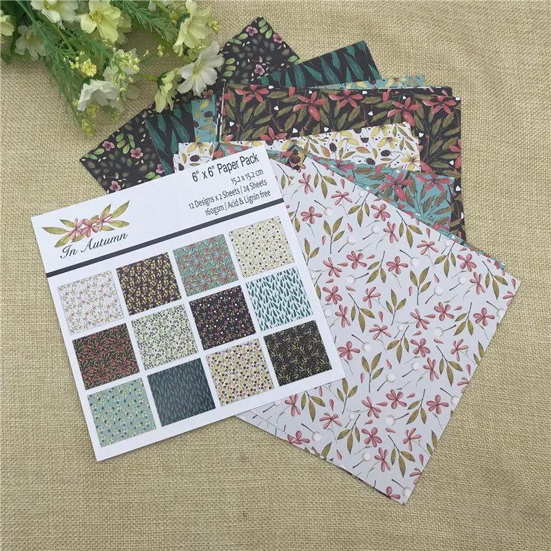 24 sheet 6&quotX6&quot Autumn flower patterned paper Scrapbooking pack handmade craft Background pad |
