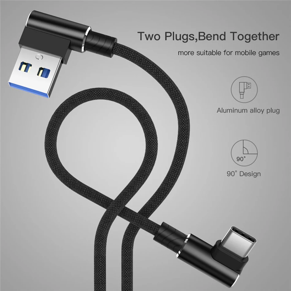 Тип usb C кабель 90 градусов игровой Kable Android быстрой зарядки USB-C строка данных для