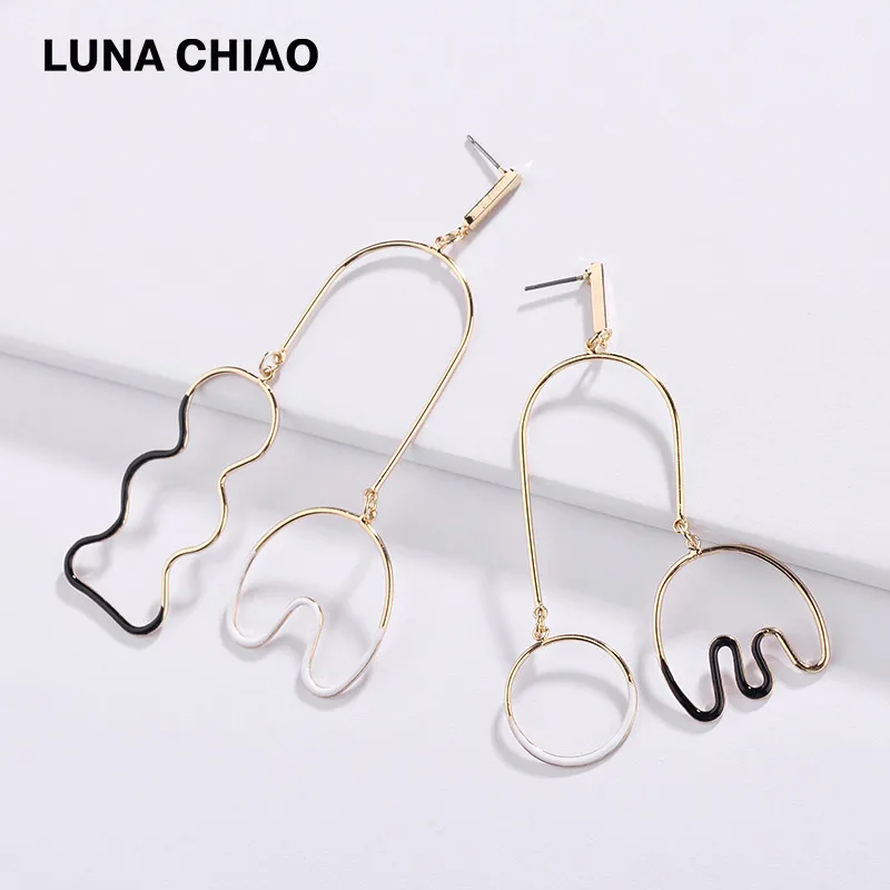 Black LUNA CHIAO модные ювелирные изделия Уникальный дизайн неправильной формы медная проволока эмалированные женские серьги - Окраска металла: Black