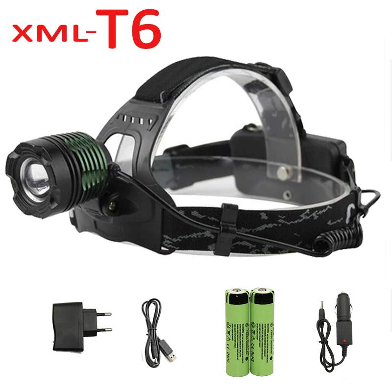 1000LM  XM-L T6 LED Headlamp Adjustable Zoom Headlight Torch Flashlight + 18650 Battery + Charger tactical flashlight zoom flashlight xm l t6 led adjustable light torch aaa lamp 18650 battery charger