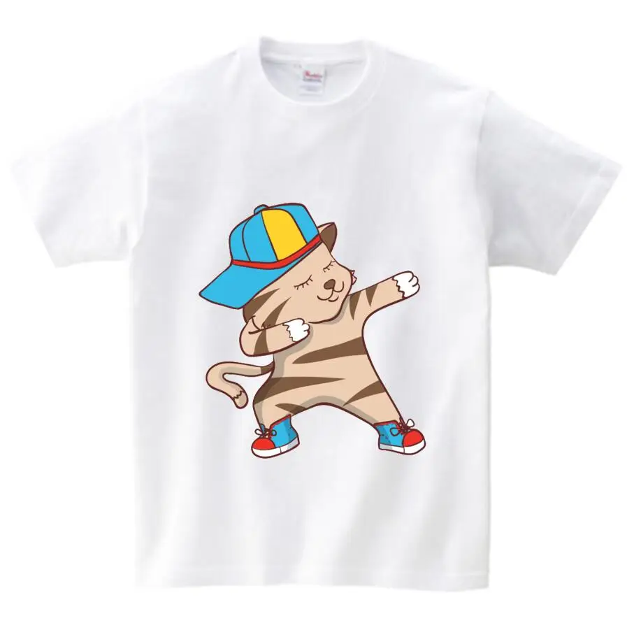 white childreT-shirt Детская летняя футболка футболки с короткими рукавами для мальчиков и девочек с забавным рисунком кота Санта Клауса, даб Дэнс, футболка для детей 2-15 лет - Цвет: white childreT-shirt