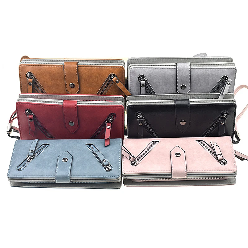Ladies Wallets Long Zipper Phone Zipper Bag PU Leather Credit Card Wallet Casual Coin Clutch Wristlets Women Solid Cards Purses